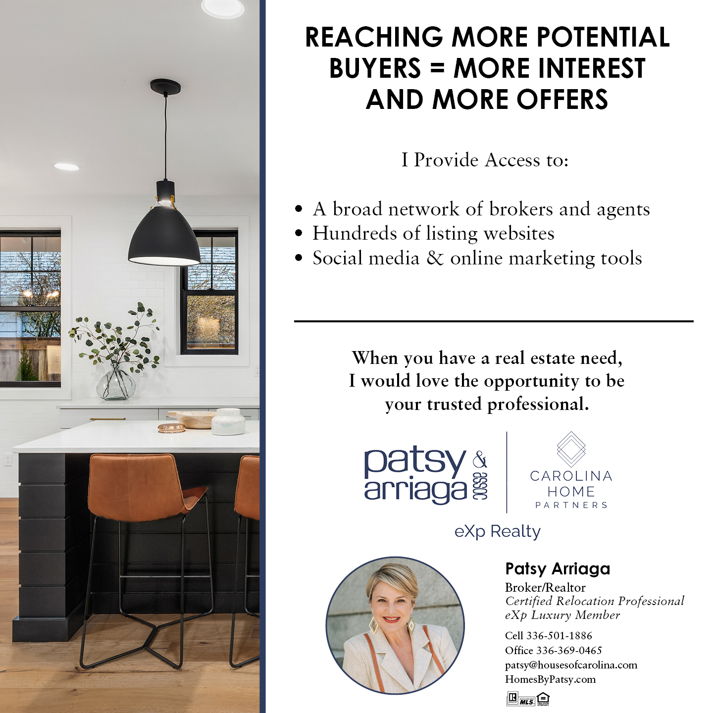 Patsy Arriaga & Assoc brokered by EXP Realty Facebook ad: Message or Call (336) 501-1886 / (336) 369-0465