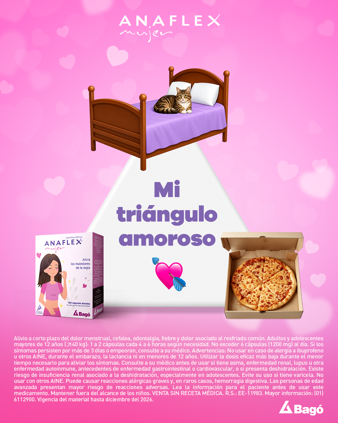 Anaflex Mujer Facebook ad: Hay triángulos amorosos que sí funcionan: cama, pizza…