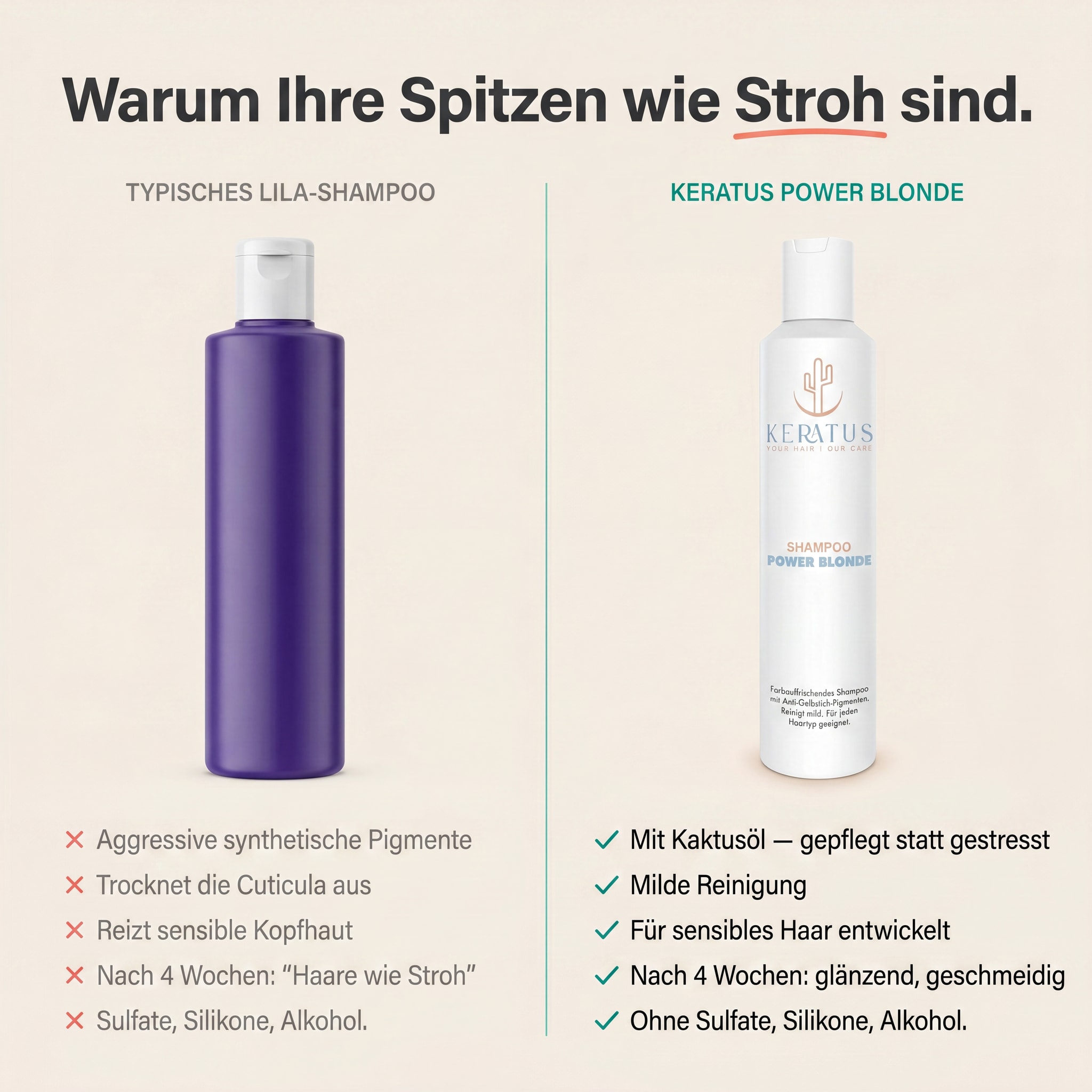 Keratus Facebook ad: Verliere dein Blond nicht mehr zwischen den Terminen