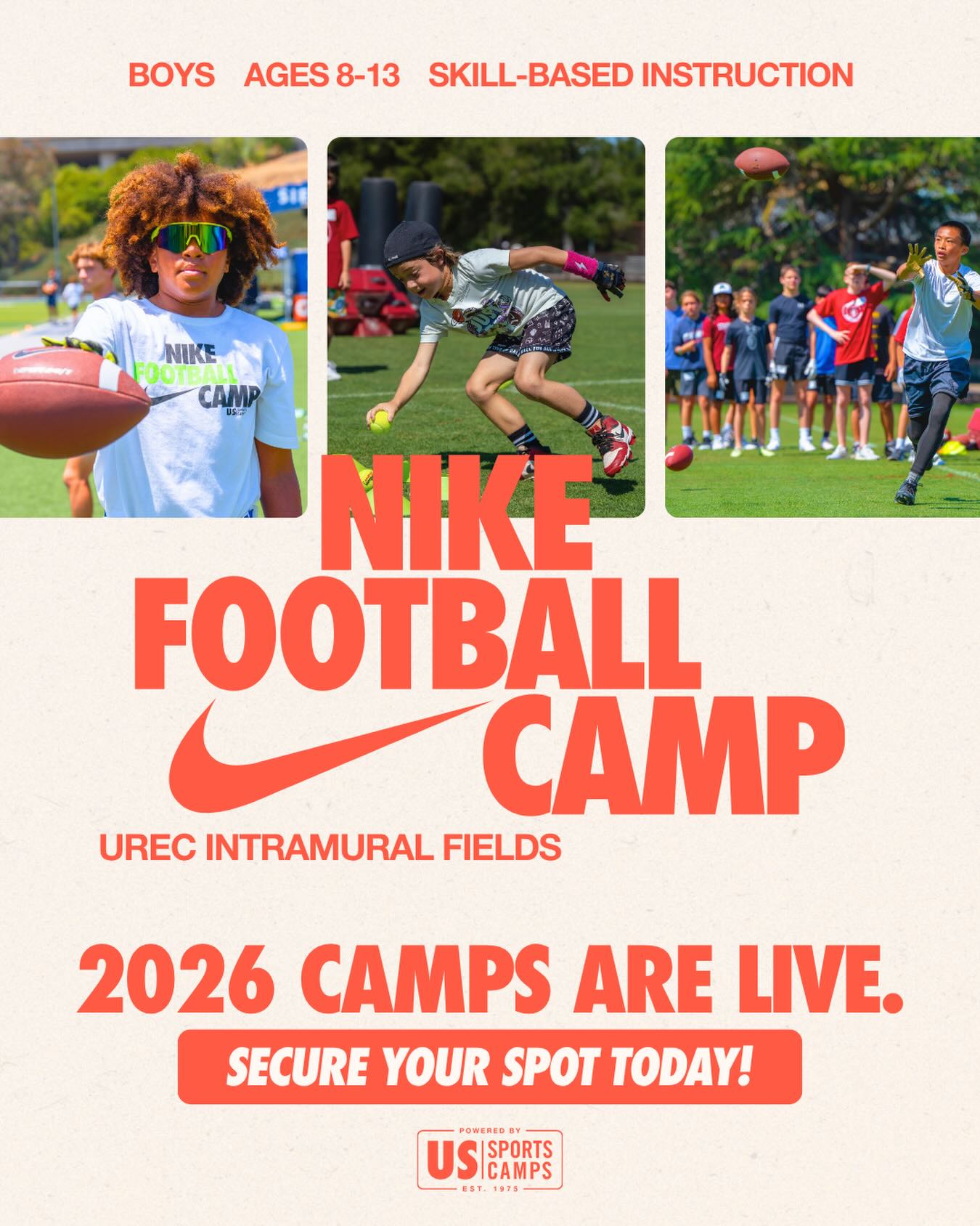 RYG Athletics Facebook ad: Nike Football Skills Camp at University of Arkansas UREC…