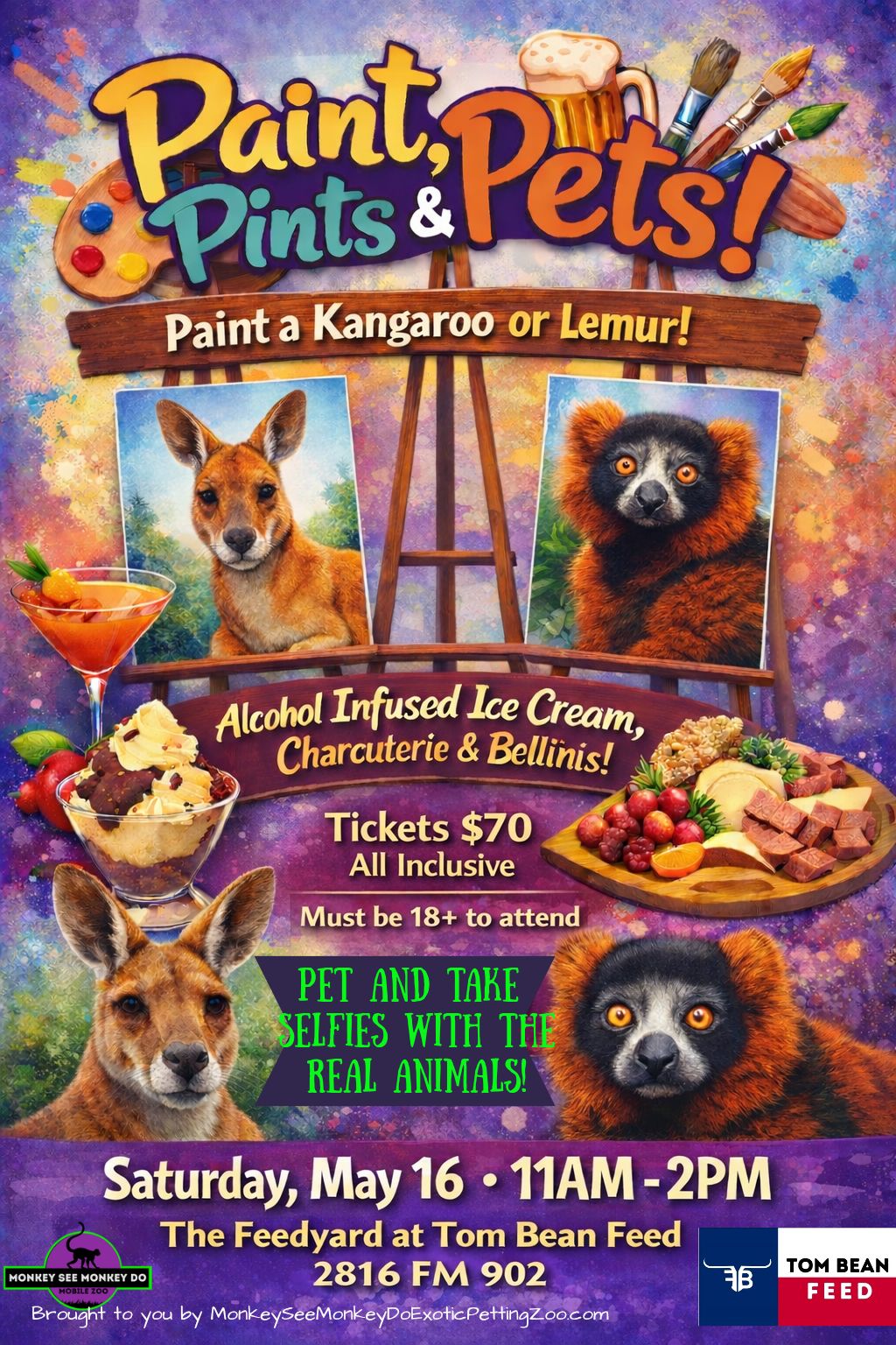 Monkey See Monkey Do Exotic Petting Zoo Facebook ad: Paint, Pints & Pets