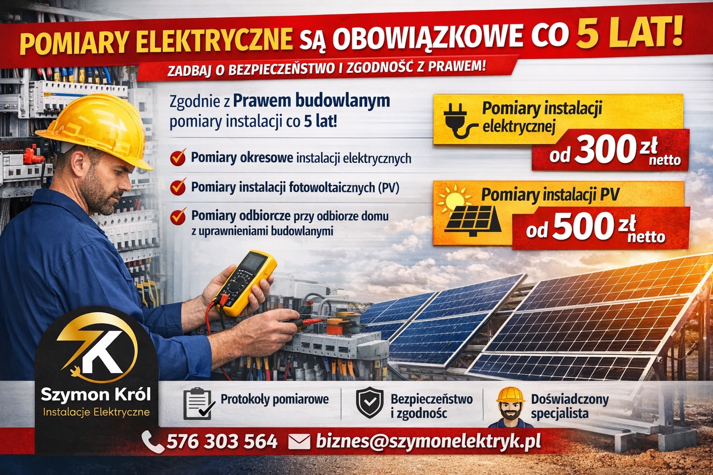 Szymon Król Instalacje Elektryczne Facebook ad: POMIARY ELEKTRYCZNE SĄ OBOWIĄZKOWE CO 5 LAT, Zadbaj…