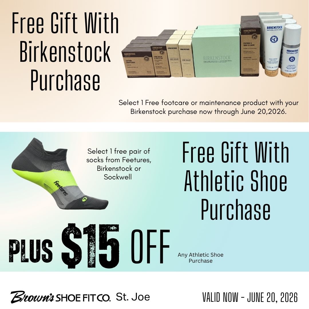 Brown's Shoe Fit St. Joe Facebook ad: Double the reasons to shop at Brown’s Shoe…