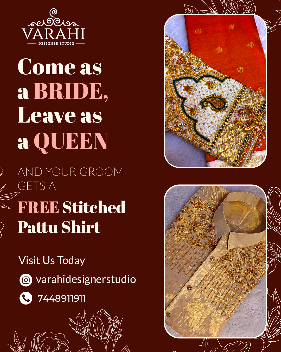 Varahi Designer Studio Facebook ad: Your Dream Bridal Blouse Awaits, Call for FREE Consultation!