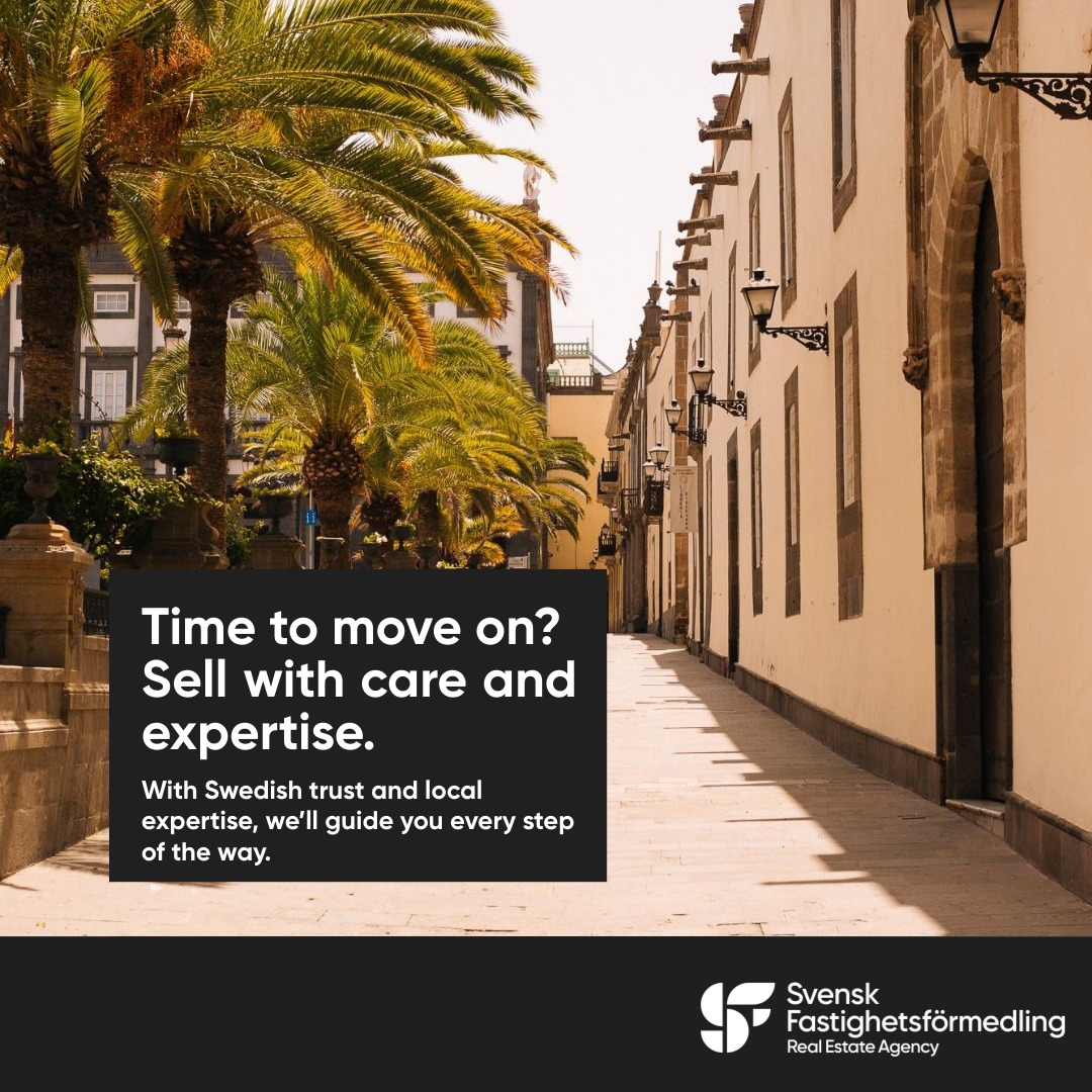 Svensk Fastighetsförmedling Real Estate Agency Spain Facebook ad: Sell with Swedish quality and expertise.