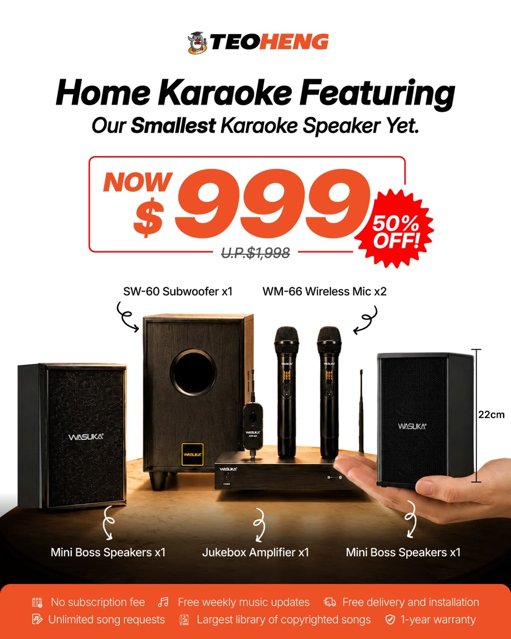 Teo Heng Trading & KTV Studio Facebook ad: $999 Full Setup. Our Smallest Speakers Yet.