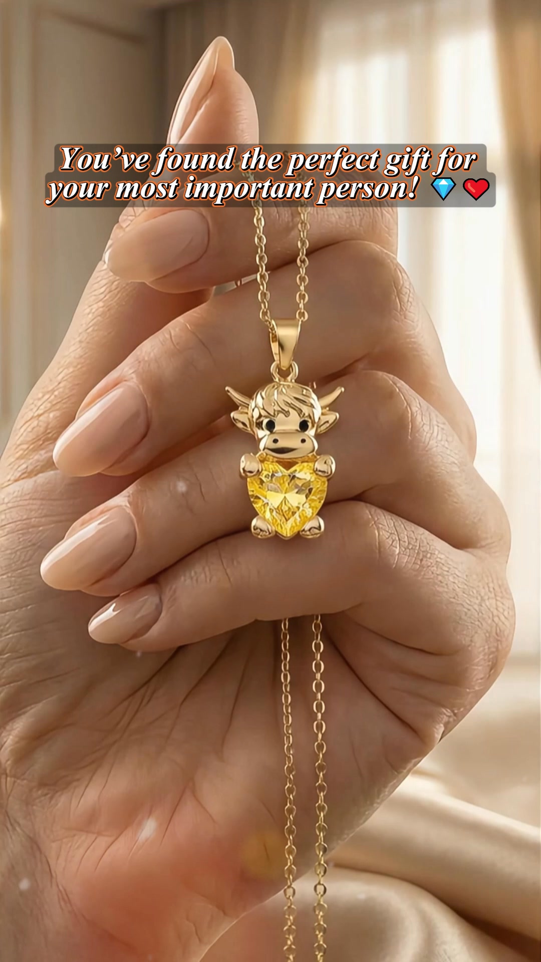 Insgifts Facebook ad: Custom Birthstone Highland Cow Necklace, Cow Necklace…