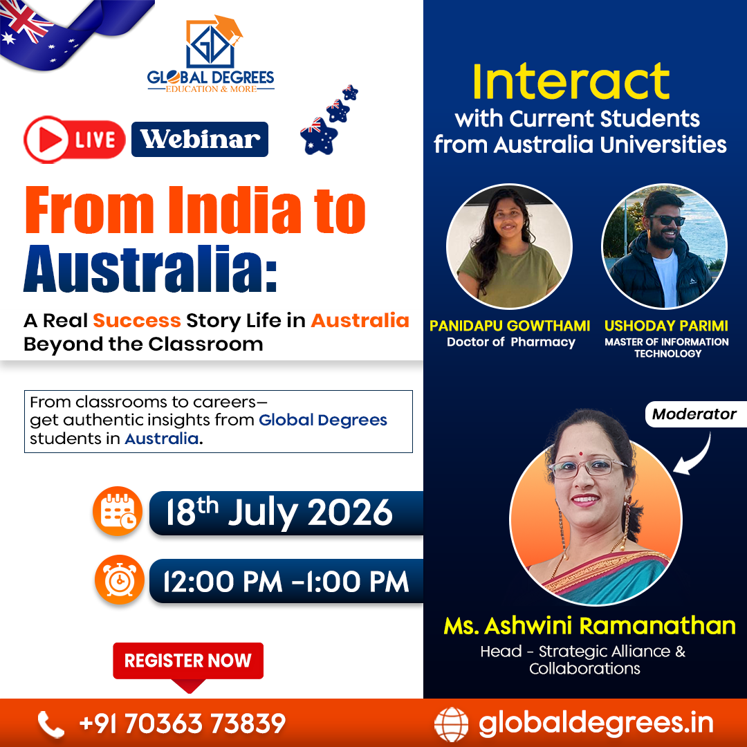 Global Degrees Facebook ad: From India to Australia: Real Student Success Stories