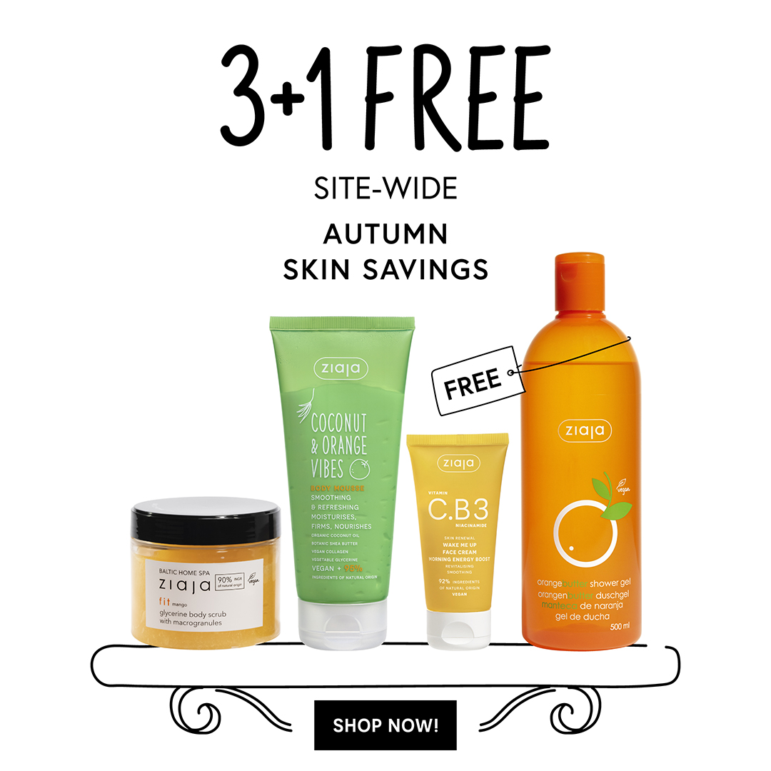 Ziaja Ireland Facebook ad: 3+1 FREE site-wide