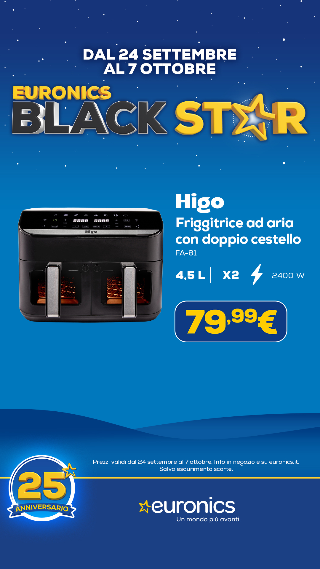 Euronics Italia Facebook ad: La friggitrice ad aria Higo con doppio cestello…