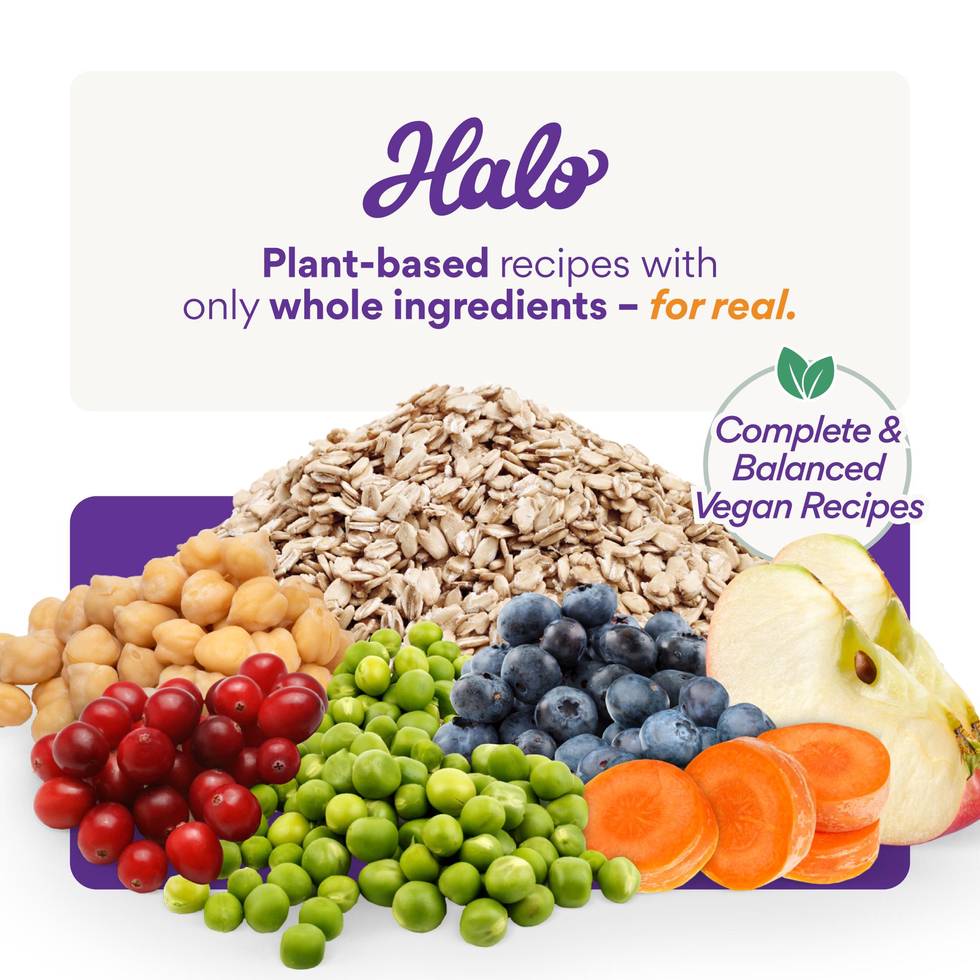 Chewy Facebook ad: Halo Plant-based Recipes, Complete & Balanced