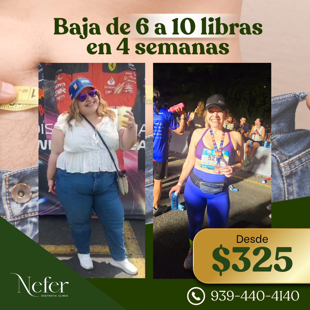 Nefer Aesthetic Clinic Facebook ad: Baja hasta 10 Libras
