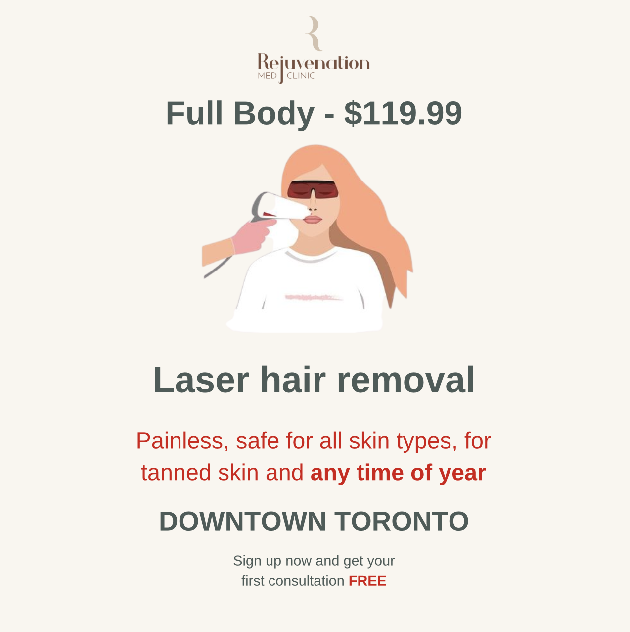 Rejuvenation Med Clinic Facebook ad: Full Body - 119.99$ LASER HAIR REMOVAL