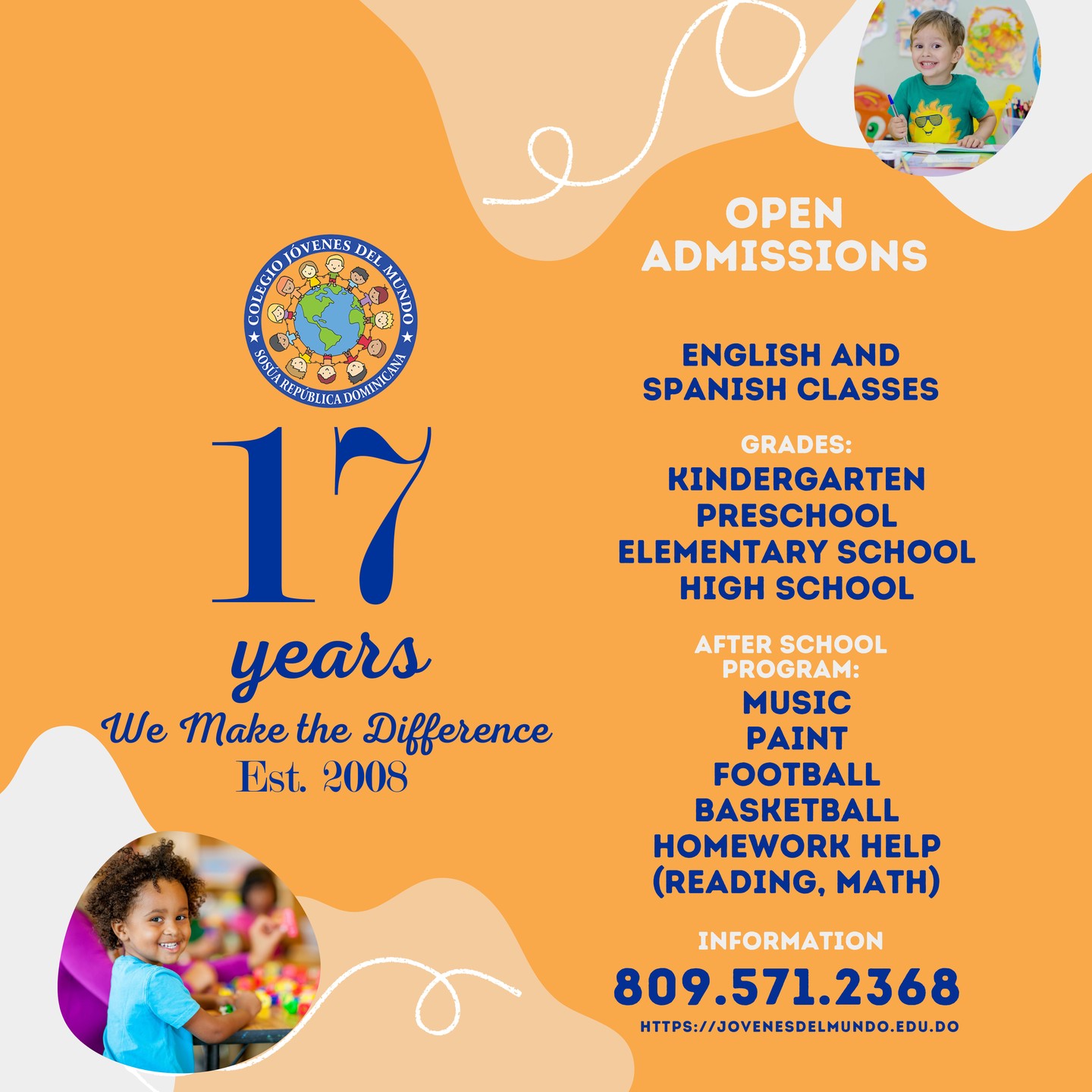 Colegio Jóvenes del Mundo - Children's World Facebook ad: Enrollment Now Open!