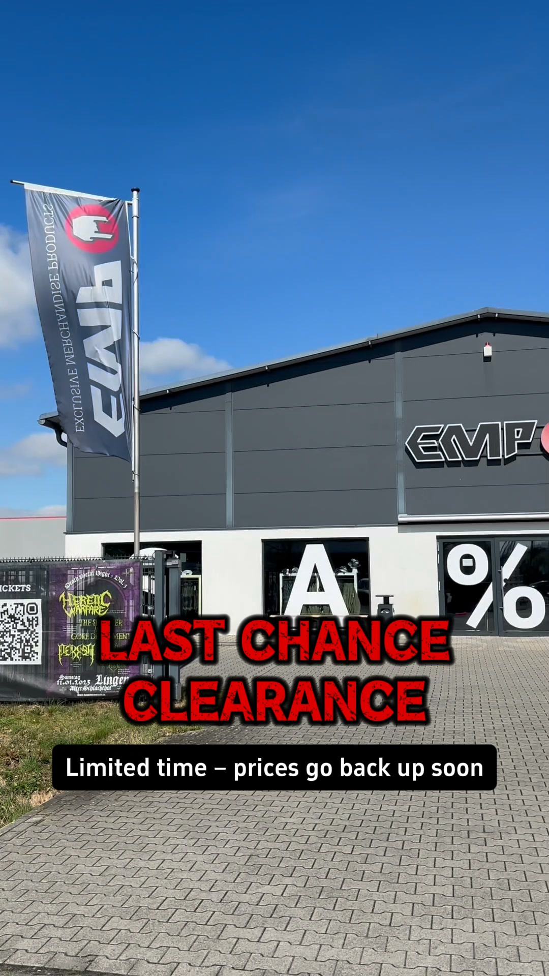 Rock Merch Vault Facebook ad: 80% Off Everything at EMP - Your Fandom, Your Rules
