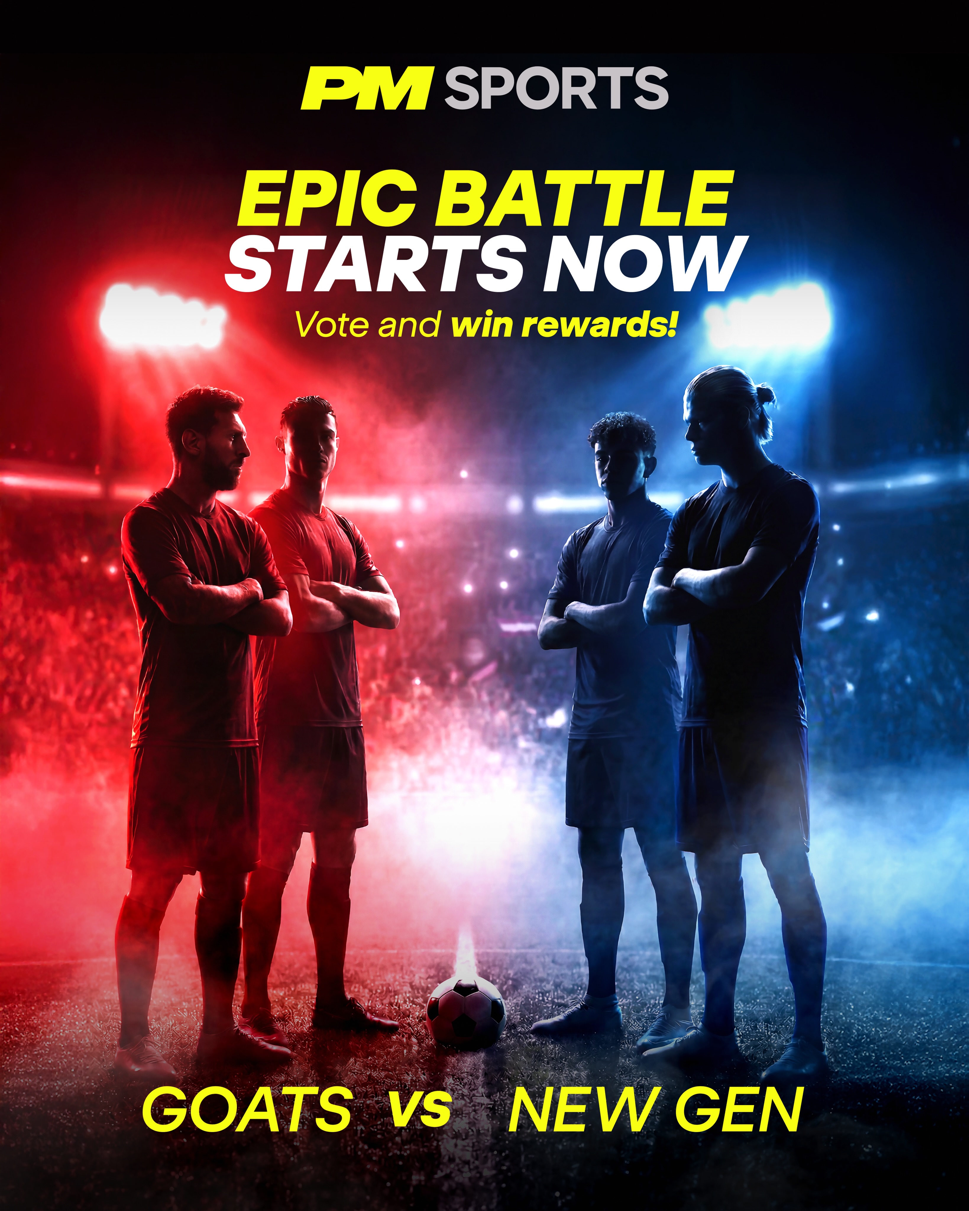PM Sports Facebook ad: GOATs vs New Gen: Legacy or next-gen energy?
