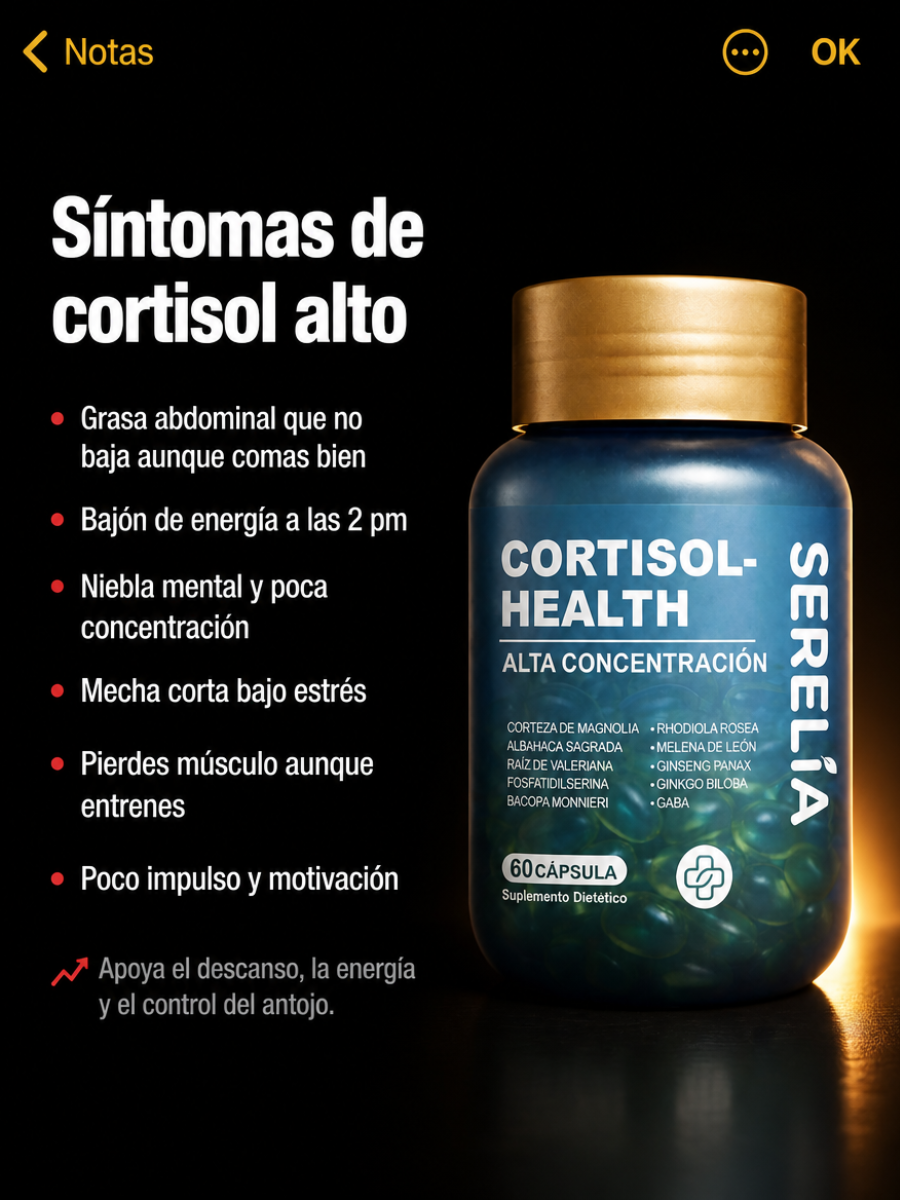 Serelia Facebook ad: Cortisol Bajo Control 24/7