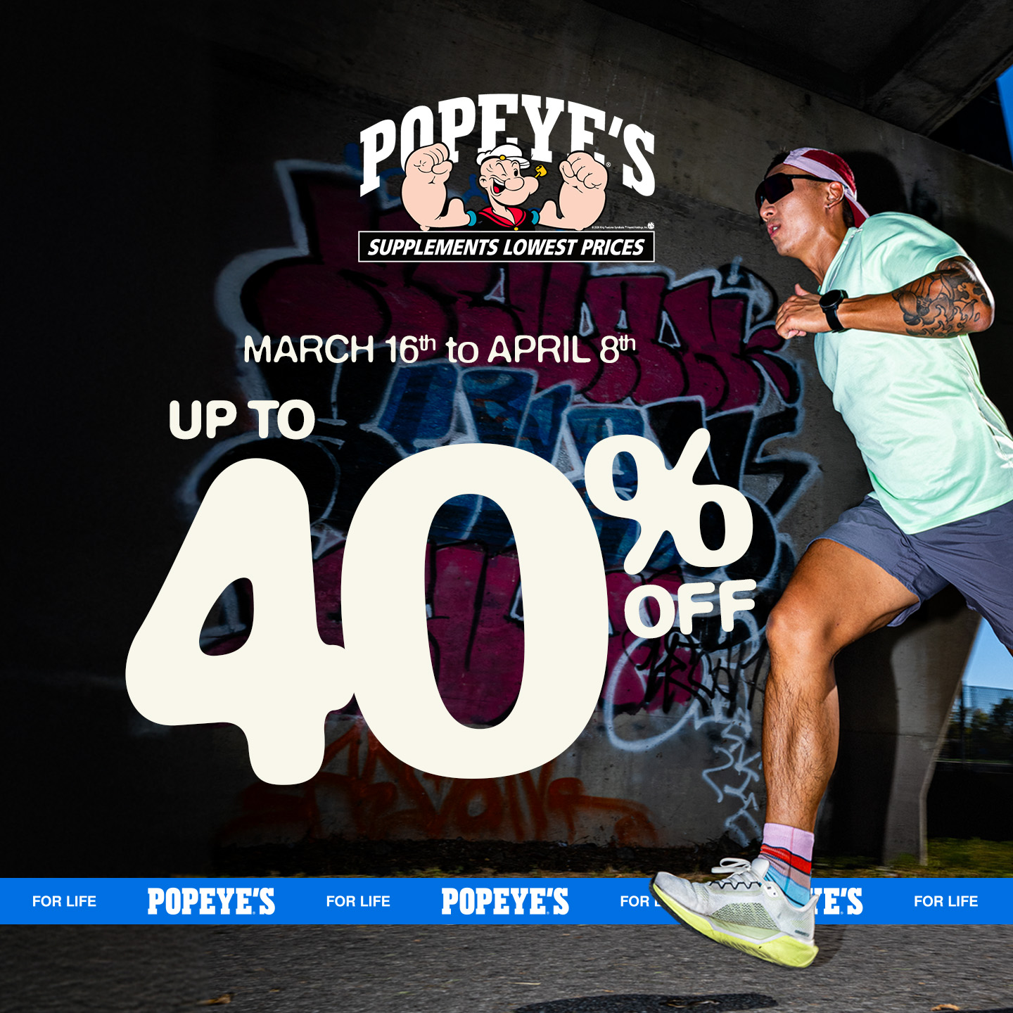 Popeye's Supplements Facebook ad: Start the season strong with savings on protein…