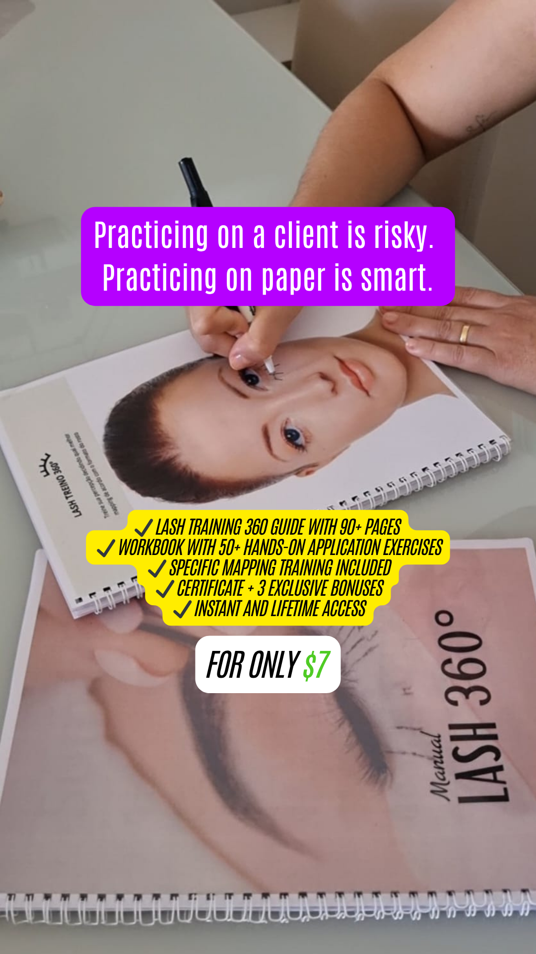 Eyelashes store Facebook ad: Practicing on Paper is Smart