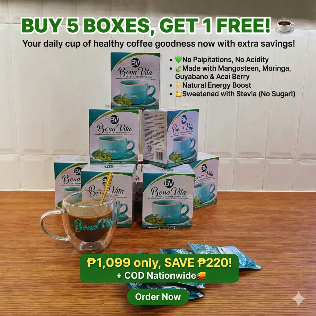 Bonavita Philippines Facebook ad: Buy 5 Boxes, Get 1 Free, Healthy Coffee