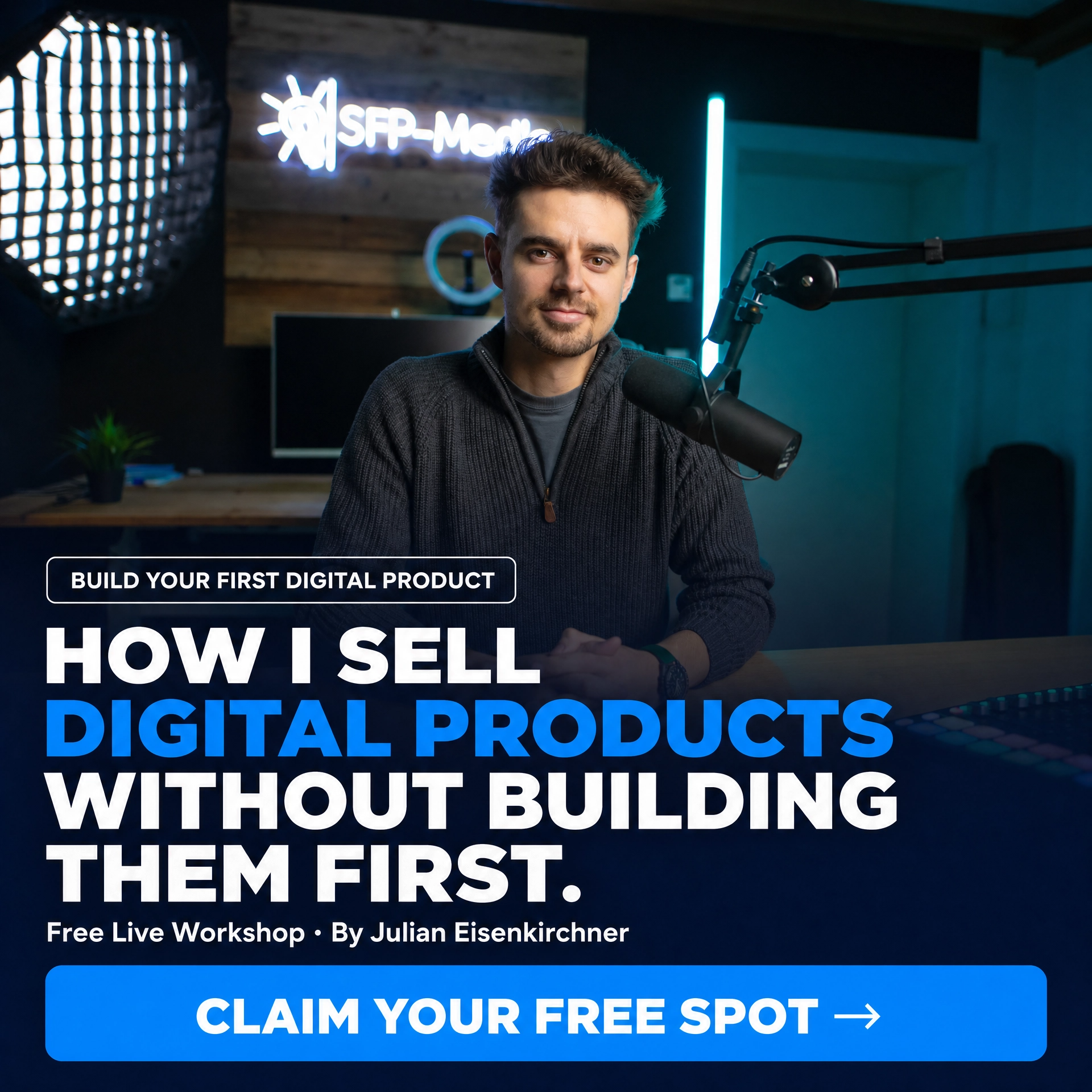 Julian Eisenkirchner Facebook ad: Stop Overthinking. Launch your Digital Product in 30 days.