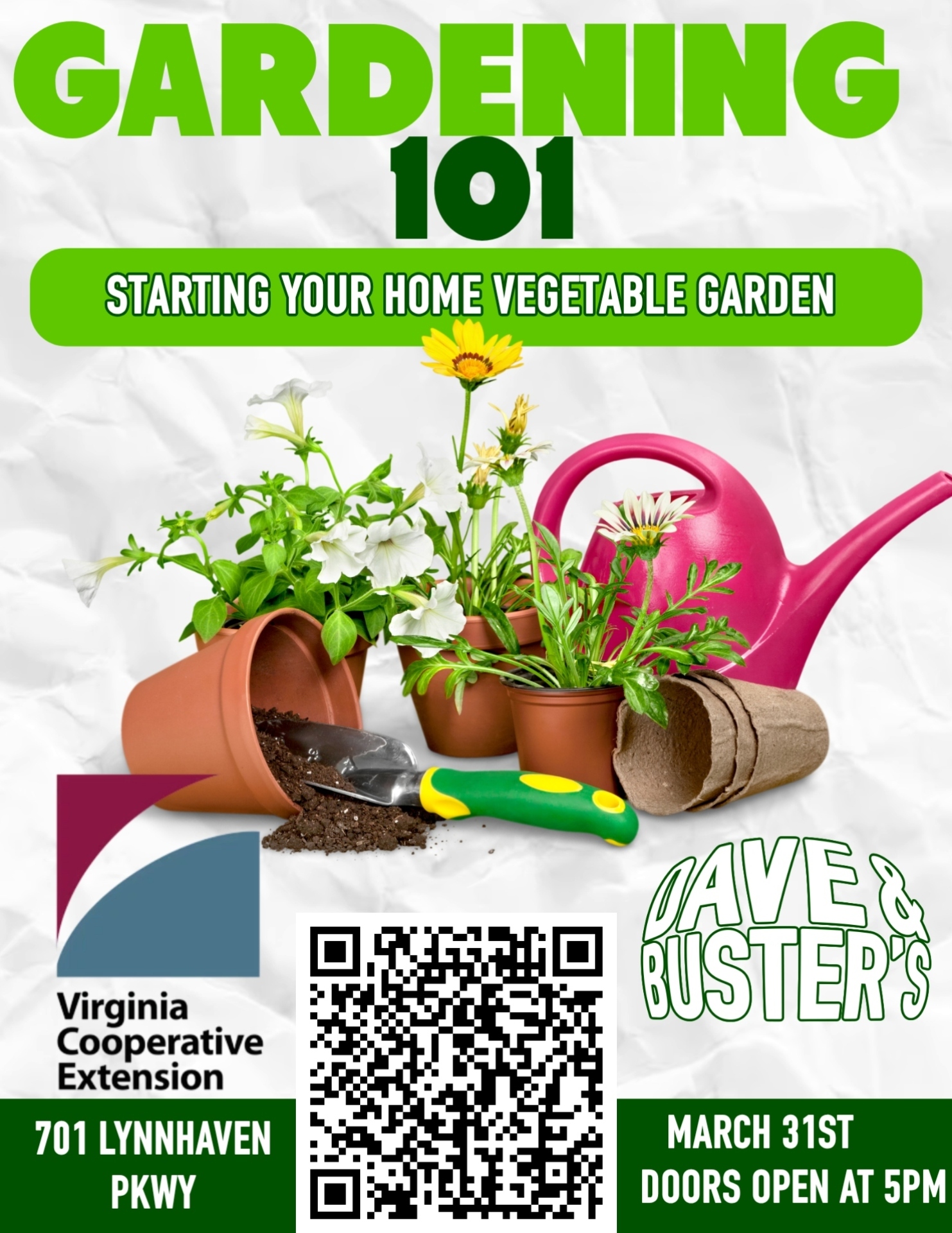 Dave & Buster's Facebook ad: Gardening 101: Starting Your Home Vegetable Garden
