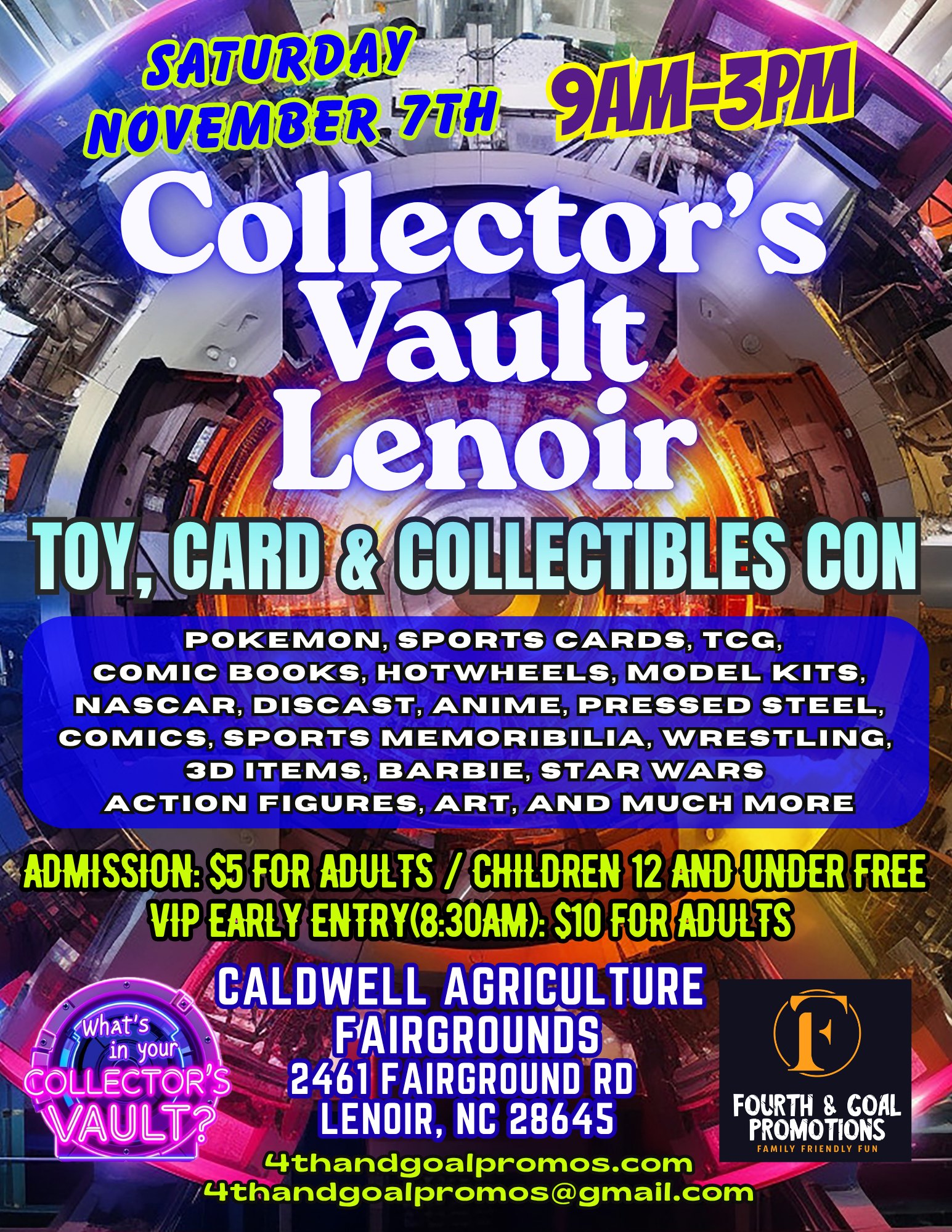 Fourth and Goal Promotions Facebook ad: Collector's Vault Lenoir Toy, Card and Collectibles Con