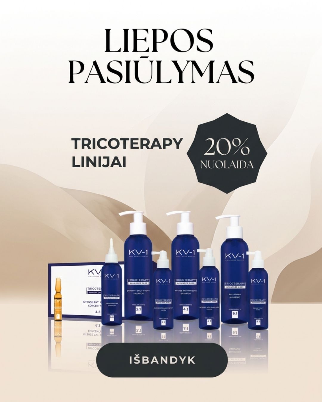 KV-1 cosmetics Facebook ad: Tricoterapy -20%