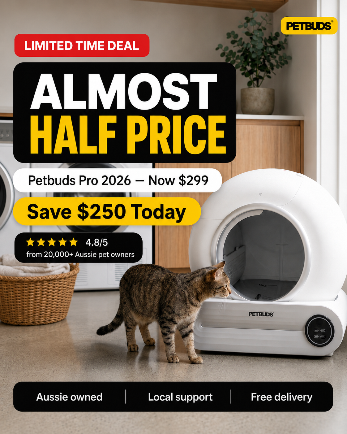 Petbuds Facebook ad: Why Pay $600+ for a Litter Box?