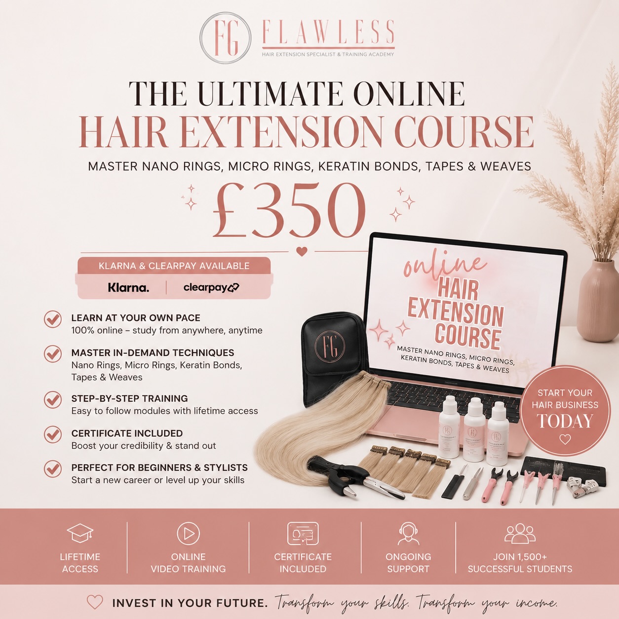 Flawless Hair Extension Courses Facebook ad: Homepage - Hair Extension Training Academy
