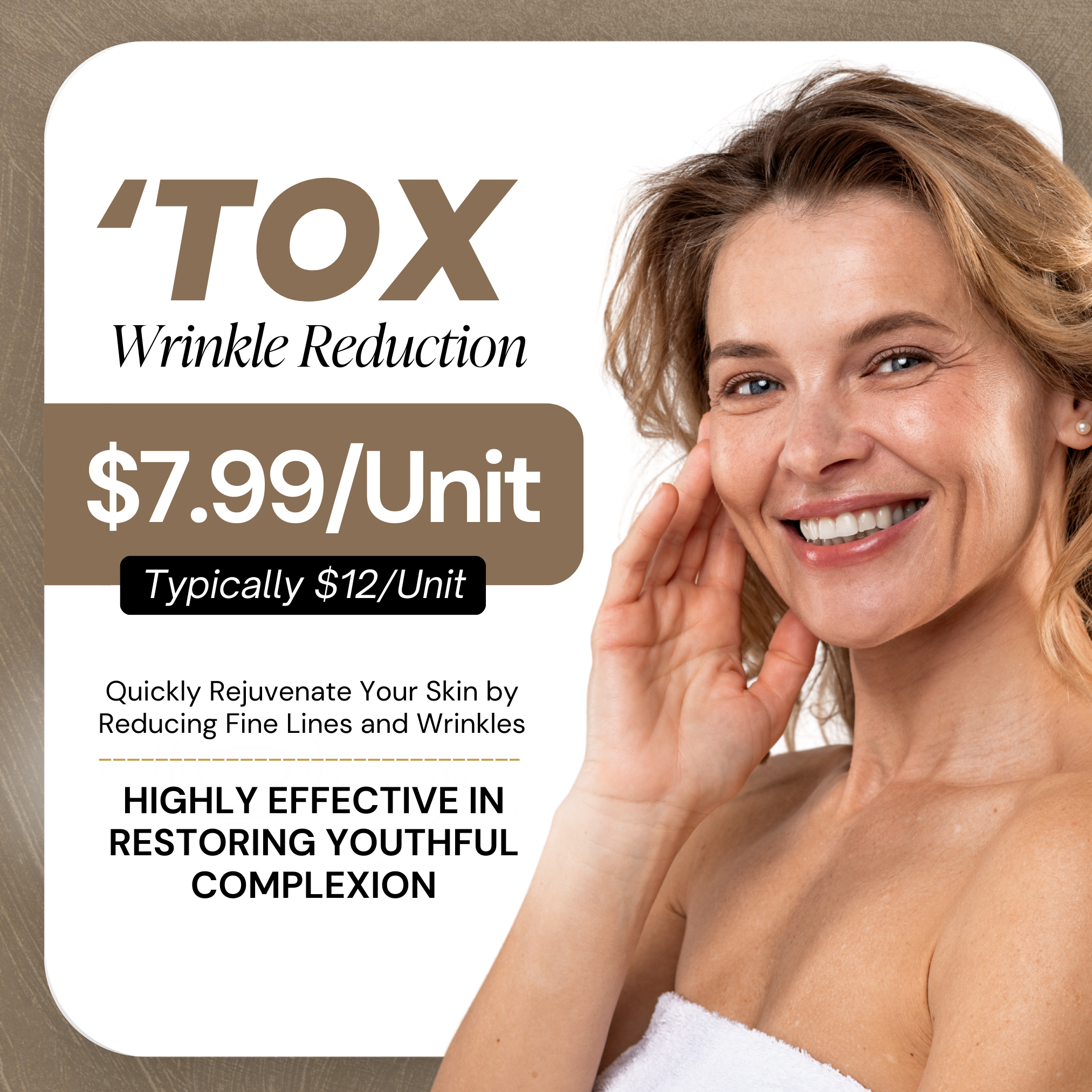 My Dental Touch Wellness Studio Facebook ad: Glow All Day with Smoother Skin, Daxxify $7.99/Unit