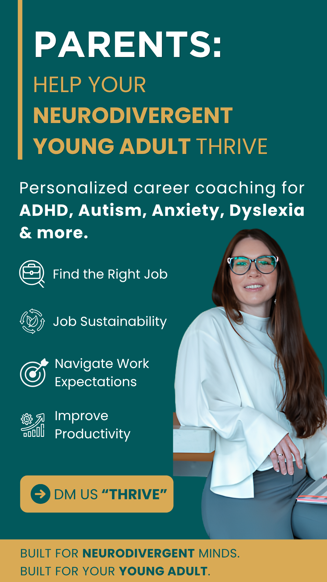 Jess Jarmo Neurodivergent Career Coach Facebook ad: PARENTS