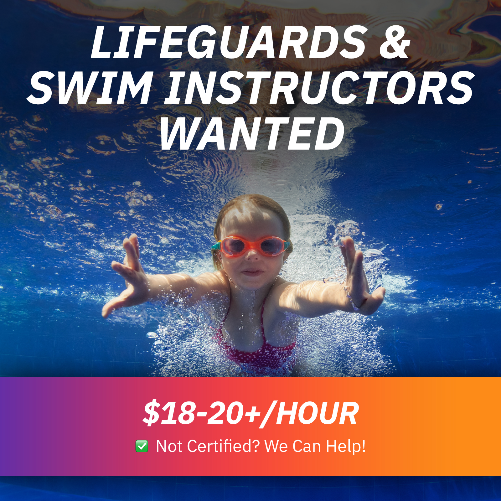 Revolution Community Center Facebook ad: LIFEGUARDS + SWIM INSTRUCTORS WANTED