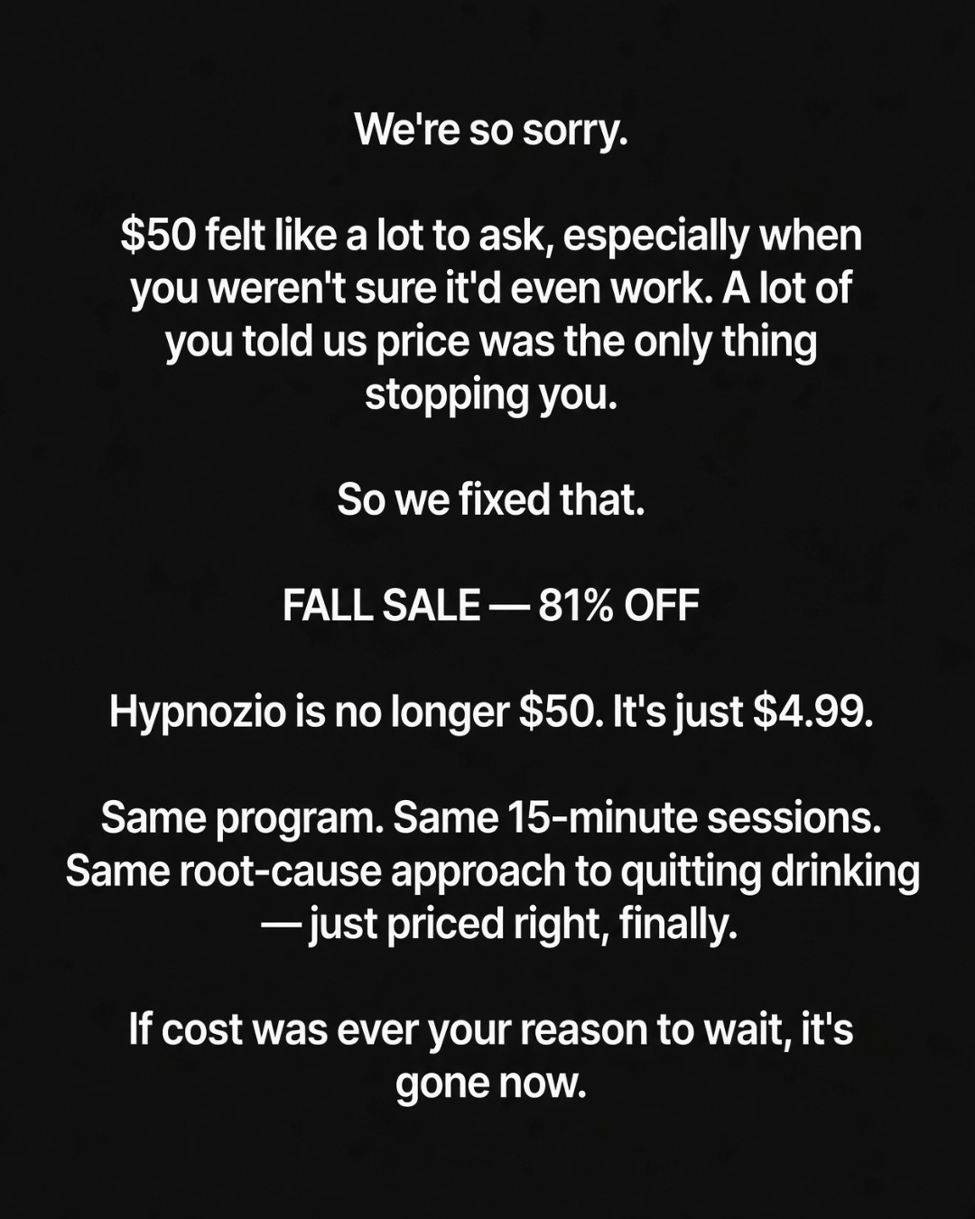 Hypnozio: power of hypnotherapy Facebook ad: Break Free from Alcohol Addiction