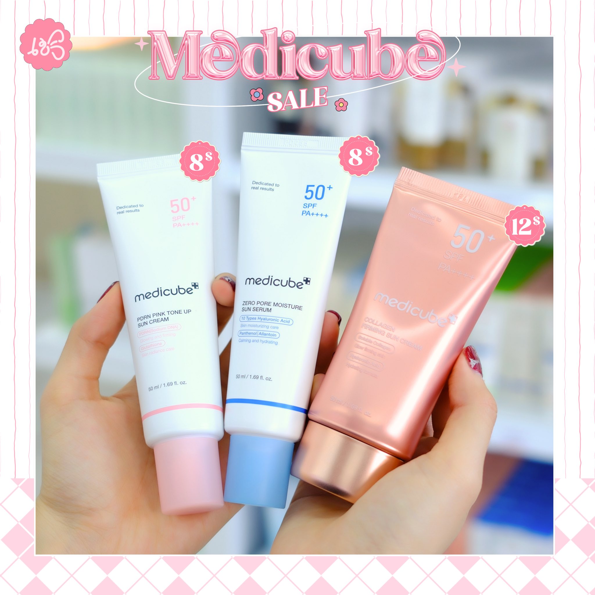 Kbeautyandcosmetics.k Facebook ad: បញ្ចុះតម្លៃរហូតដល់ 50% ទៅលើគ្រប់ផលិតផល Medicube