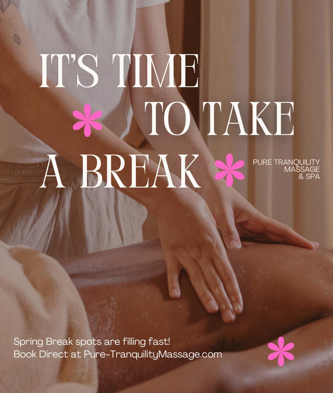 Pure Tranquility Massage Facebook ad: If you’re planning Spring Break in Branson and…