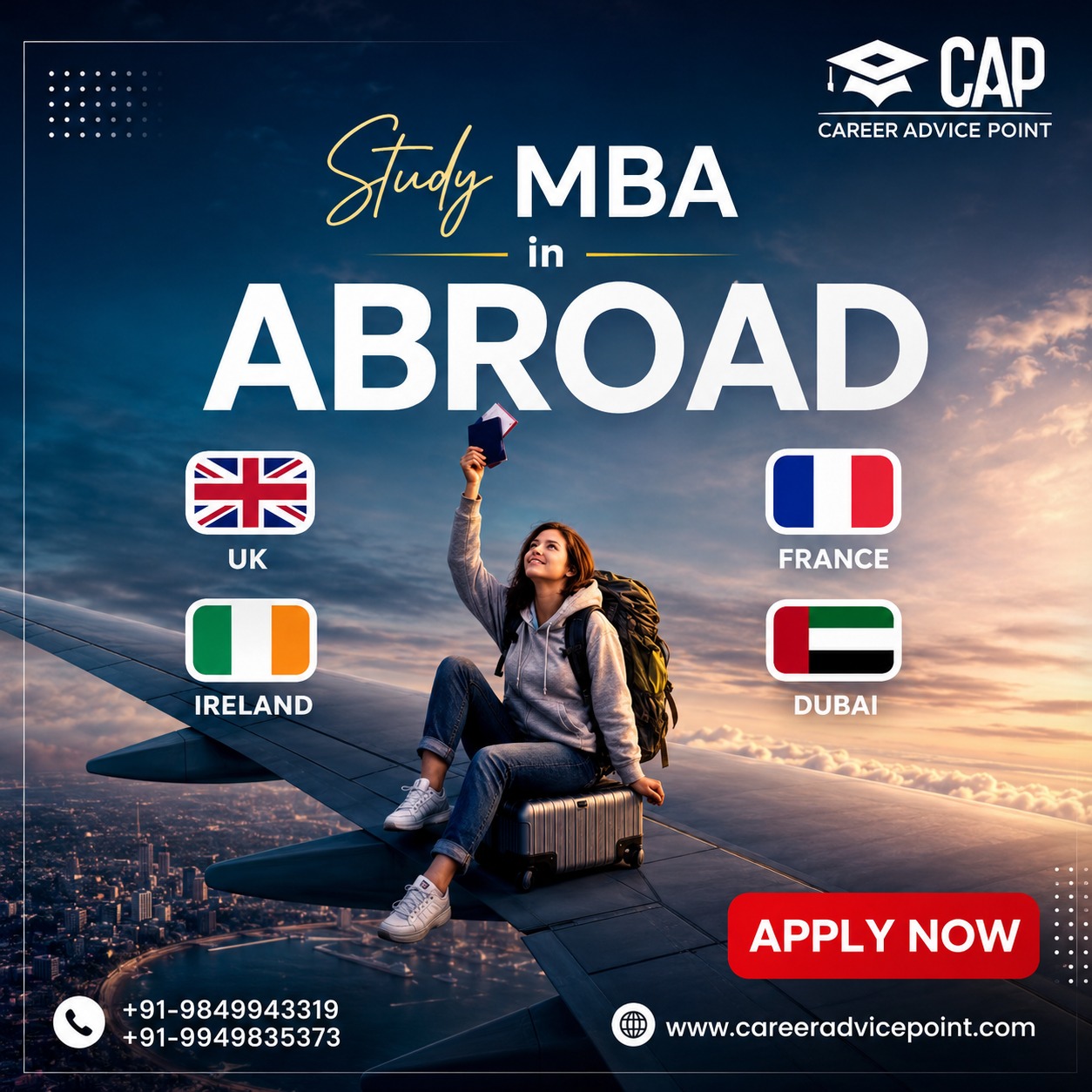Cap Educational Services Facebook ad: Your International MBA Journey Starts Here