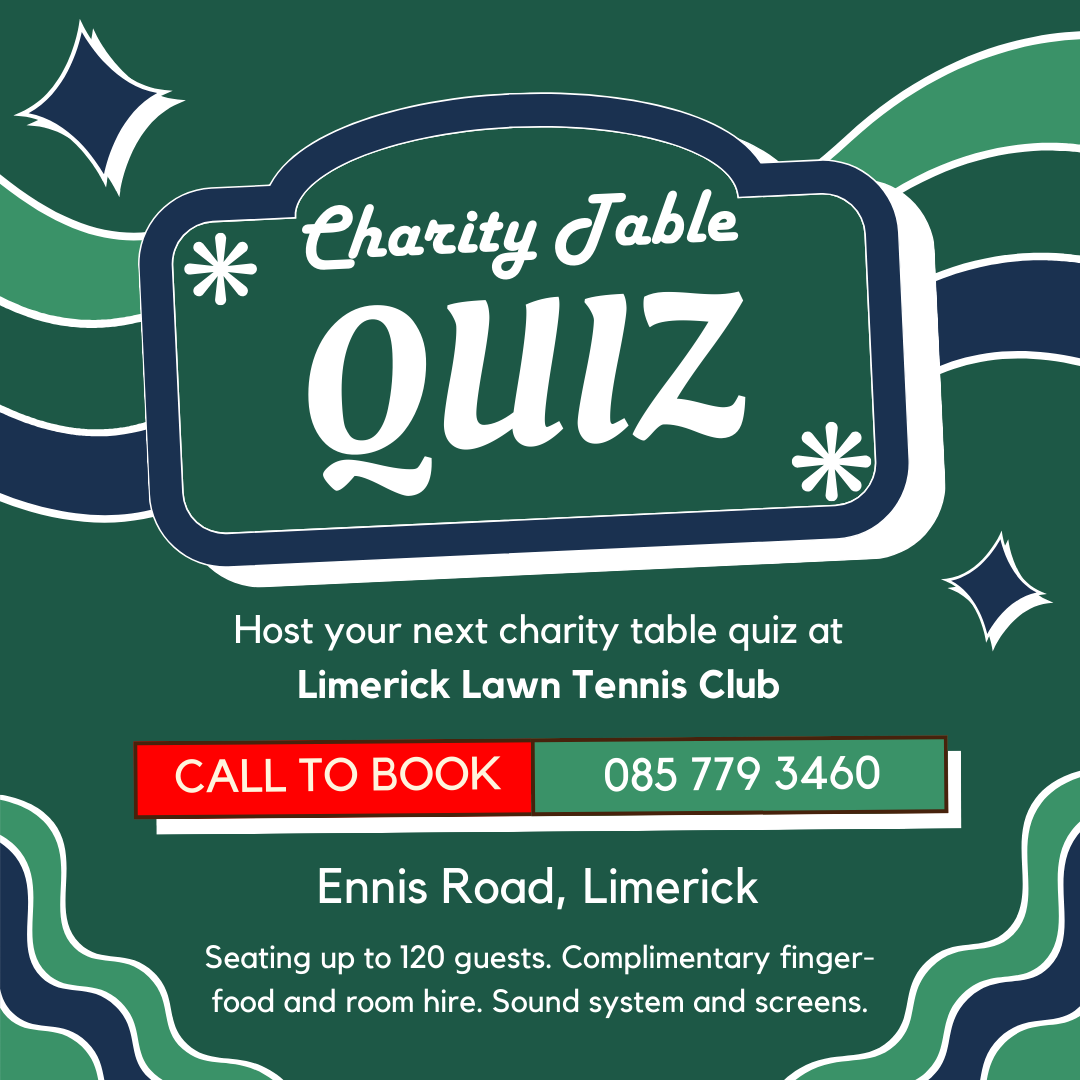 Limerick Lawn Tennis Club Facebook ad: Charity Table Quiz Venue in Limerick