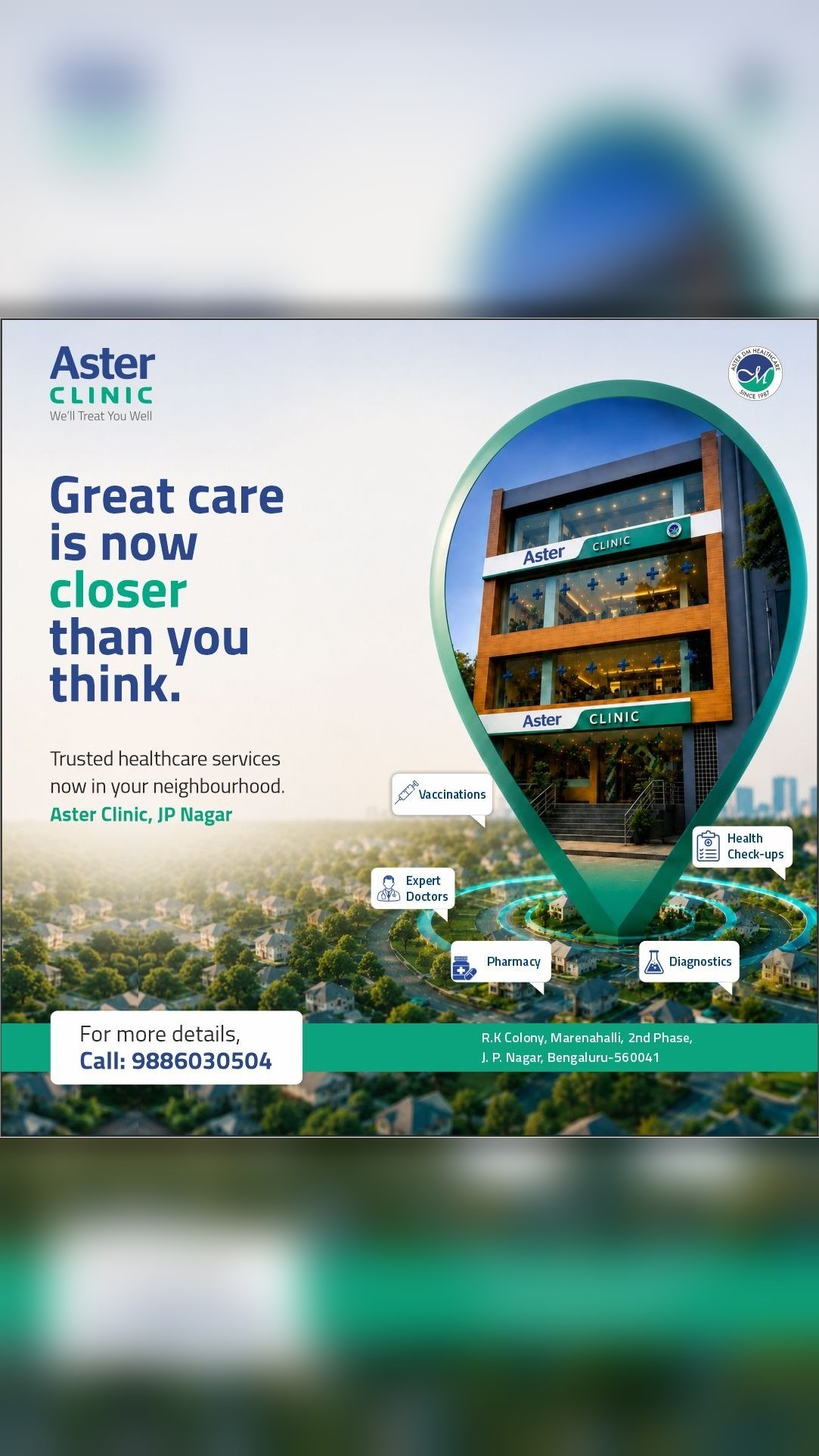 Aster Hospitals, Bangalore Facebook ad: Aster Clinic JP Nagar