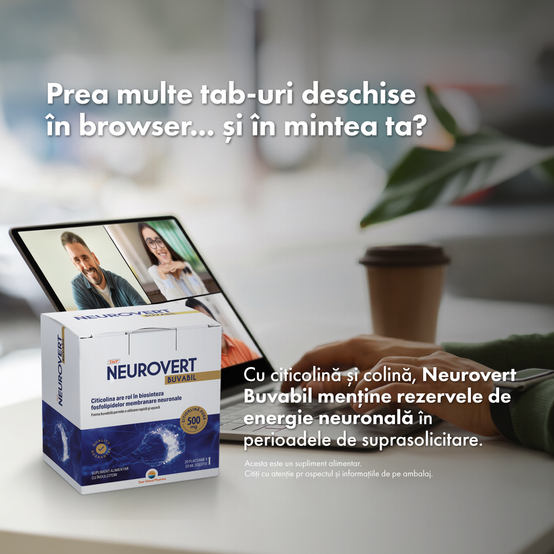 Sun Wave Pharma Facebook ad: Neurovert Buvabil | Un singur flacon pe zi.