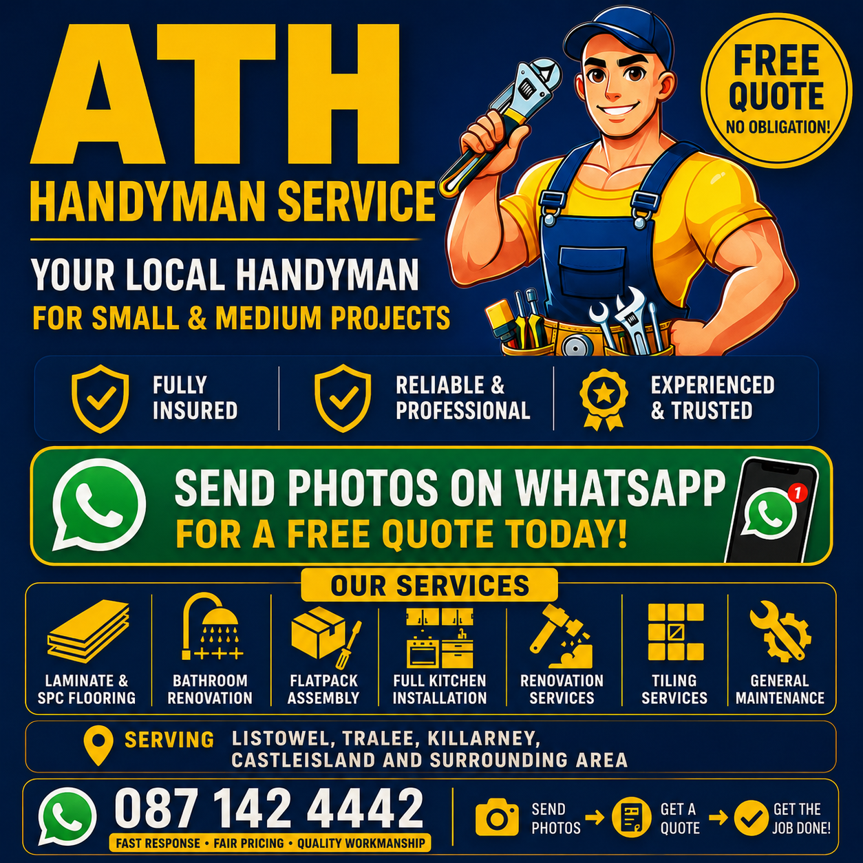 Attila The Hun Handyman Service Facebook ad: FREE QUOTES - ATH Handyma