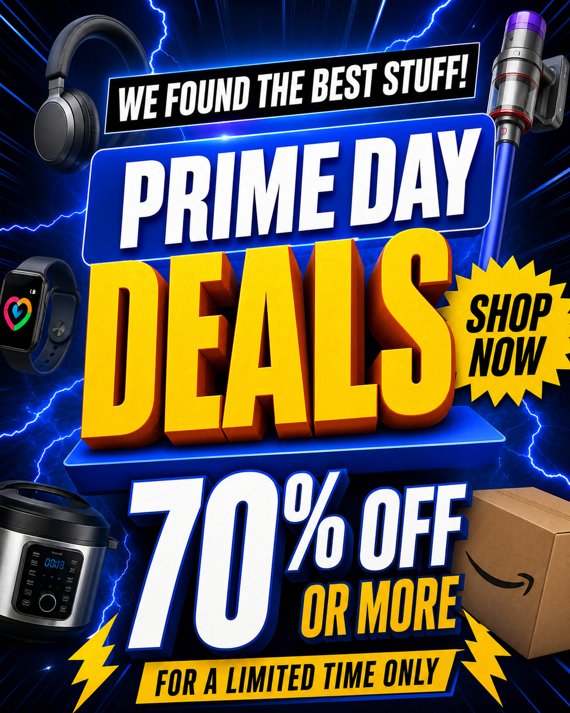 Offers.com Deal Drop Facebook ad: We Found The Best 70% Off Amazon Prime Day Deals