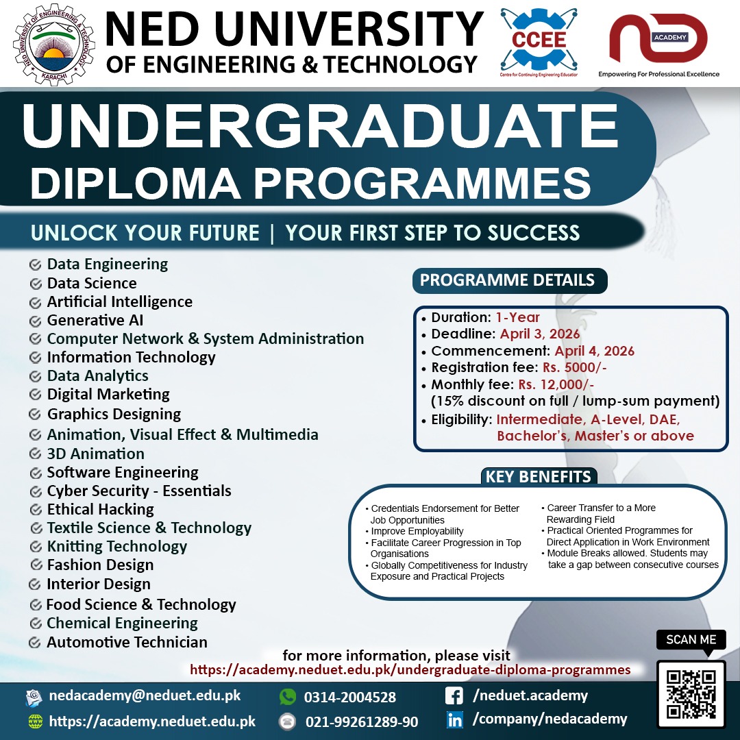 NED Academy, NED University of Engineering & Technology, Karachi Facebook ad