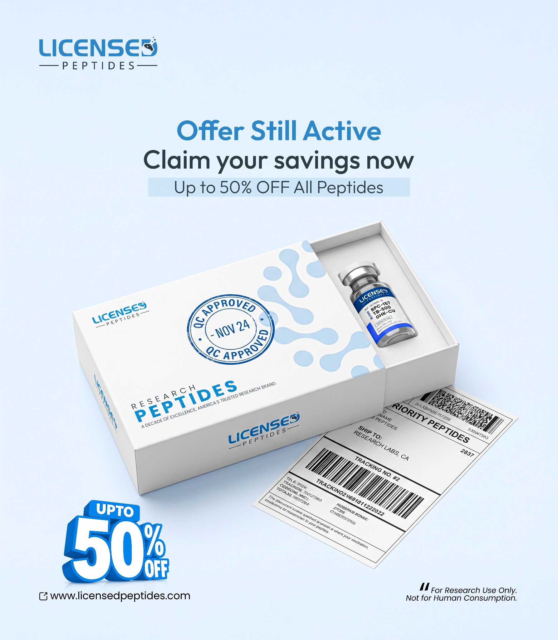 LicensedPeptides.com Facebook ad