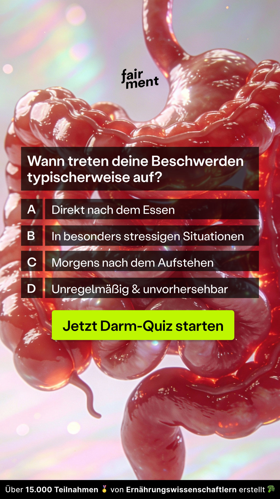Fairment Facebook ad: Dein Test gegen Bauchprobleme