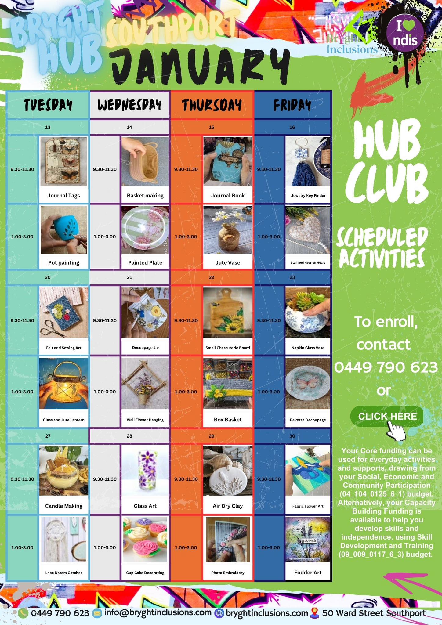 Bryght Inclusions NDIS Social Groups Facebook ad: Hub CLUB - Scheduled Activities