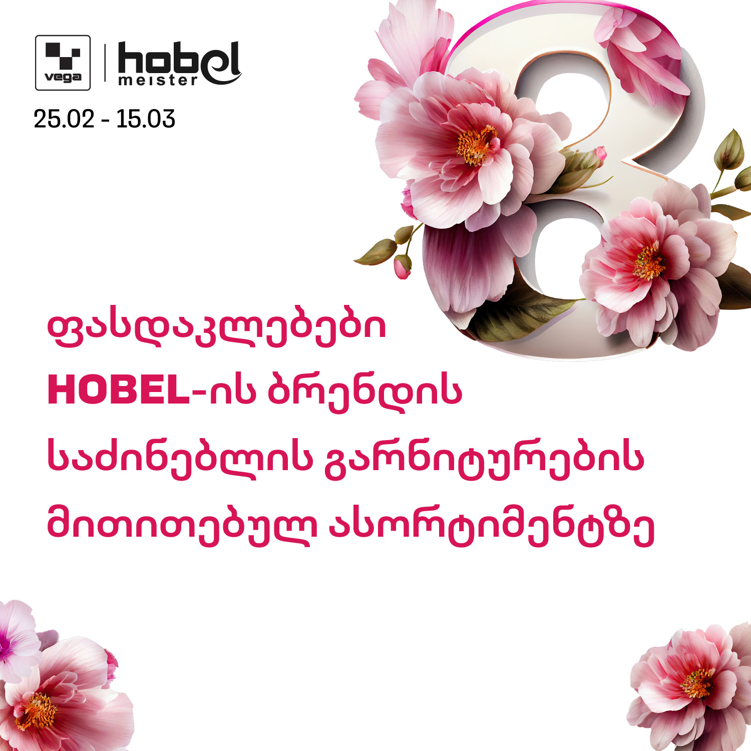 VEGA.ge Facebook ad: განსაკუთრებული ფასდაკლებები დედის დღესა და 8 მარტთან…