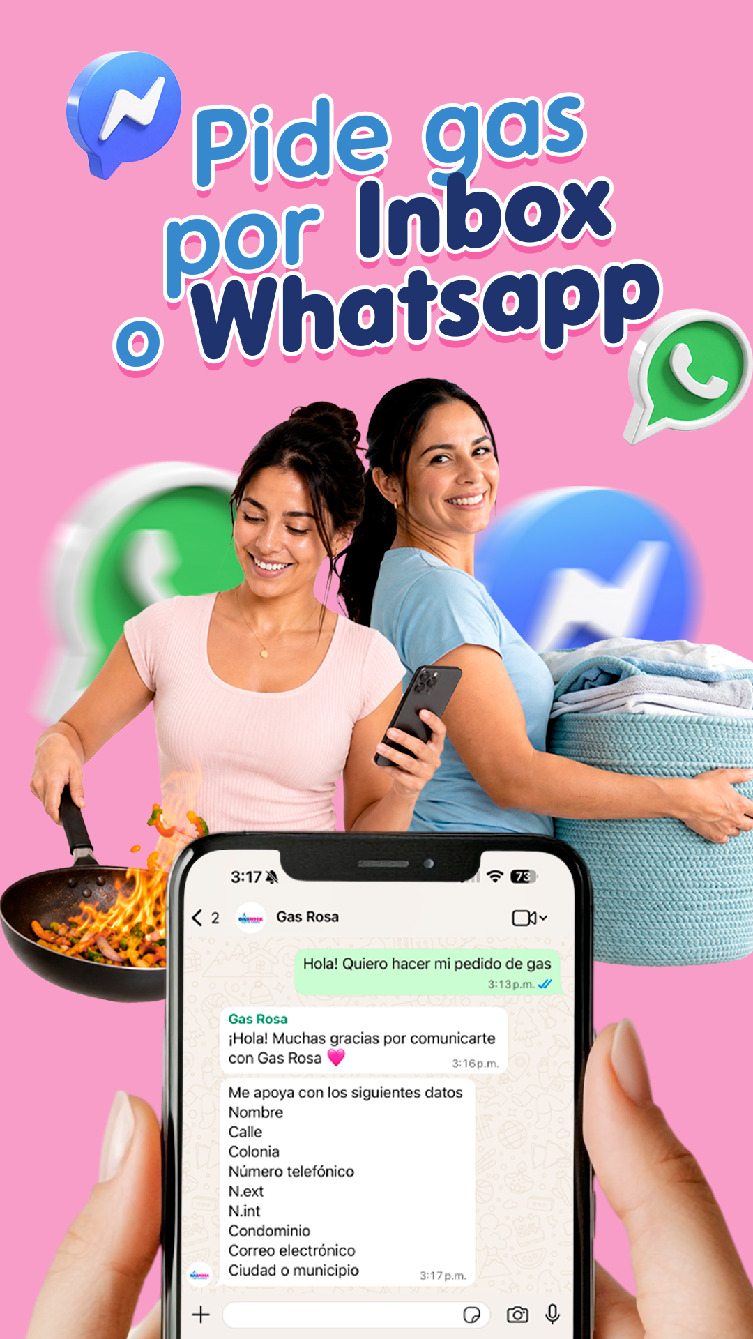 Gas Rosa Facebook ad: ¡Haz tu pedido por mensaje!