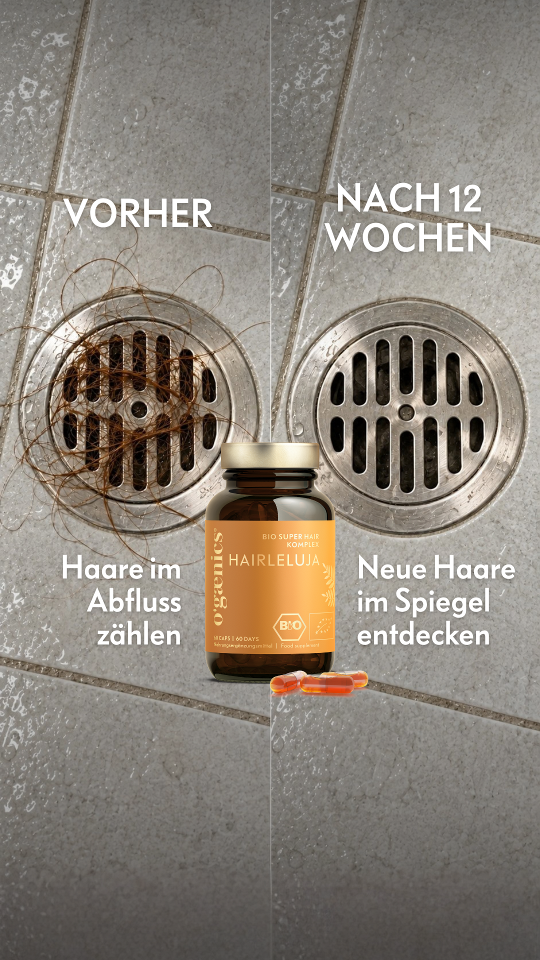 Ogænics Beauty Supplements Facebook ad: Natürlich. Wirksam. Ogaenics.