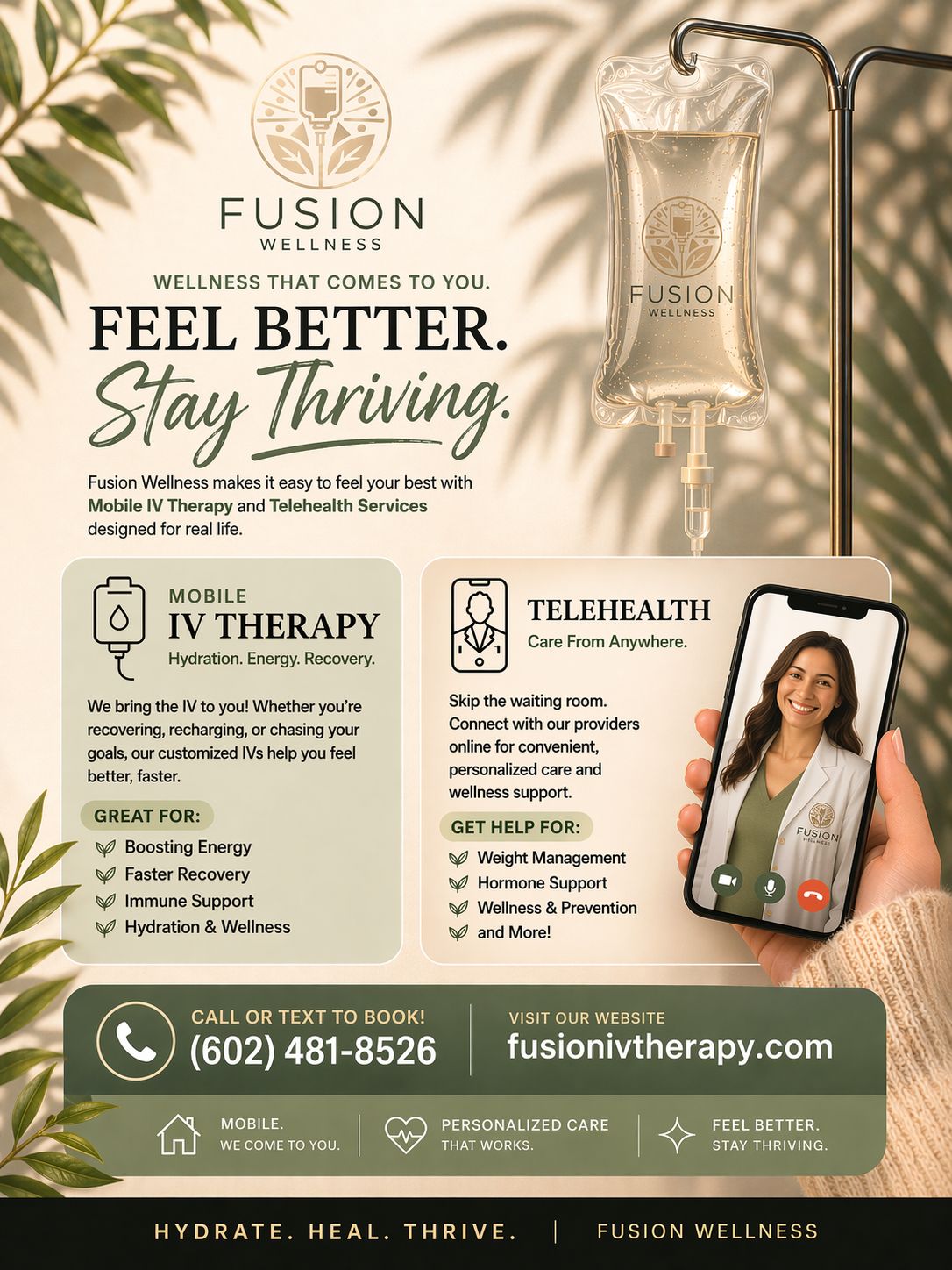 Fusion Wellness Mobile IV Therapy Facebook ad: We serve the valley and surrounding areas!